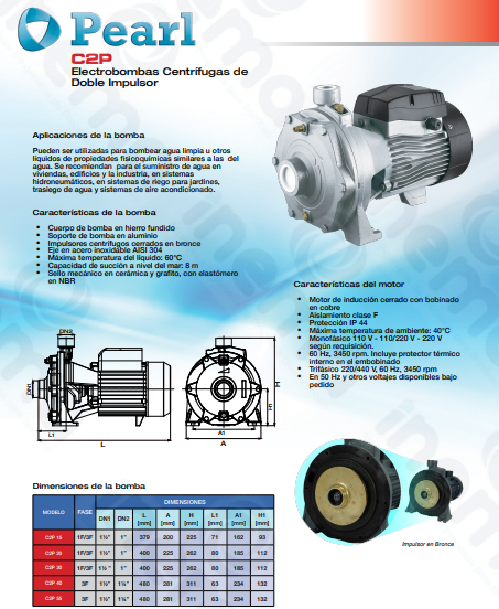 BOMBA CENTRIFUGA PEARL MOD C2P 30C16S 3HP 220V 1F